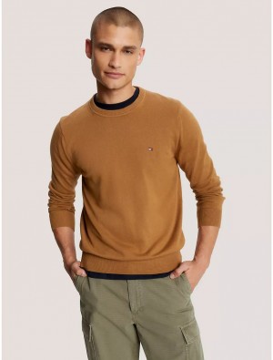 Tommy Hilfiger Solid Crewneck Sweater Sweaters Golden Rays | 8497-GRQYC