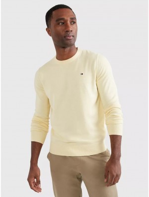 Tommy Hilfiger Solid Crewneck Sweater Sweaters Yellow Blossom | 6352-RFLYA