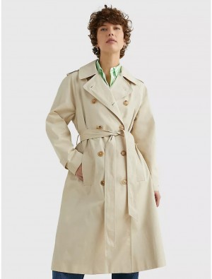 Tommy Hilfiger Solid Double-Breasted Trench Coat Jackets Light Sandalwood | 7635-BRSUA
