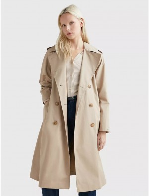 Tommy Hilfiger Solid Double-Breasted Trench Coat Jackets Beige | 9513-BVJOG