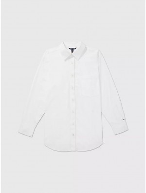 Tommy Hilfiger Solid Oversized Shirt Tops Optic White TH | 7302-BEHGT