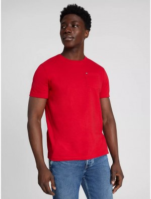 Tommy Hilfiger Solid Pocket T-Shirt T-Shirts Primary Red | 6217-DBCTU