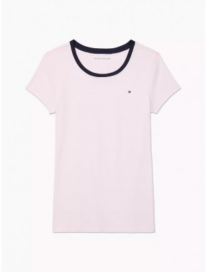 Tommy Hilfiger Solid T-Shirt Tops Light Pink | 5290-FDKJQ