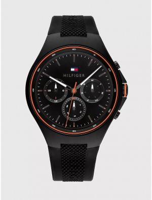 Tommy Hilfiger Sport Watch with Black Silicone Strap Watches Black | 1475-BKYDW