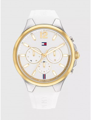 Tommy Hilfiger Sport Watch with White Silicone Strap Watches White | 2509-GHJVF