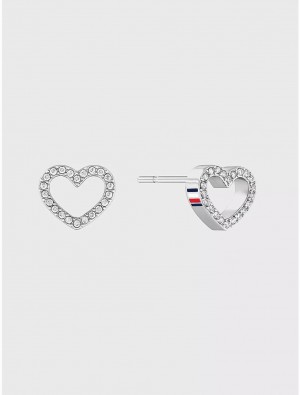 Tommy Hilfiger Stainless Steel Crystal Heart Earring Jewelry Silver | 0578-QIZMP