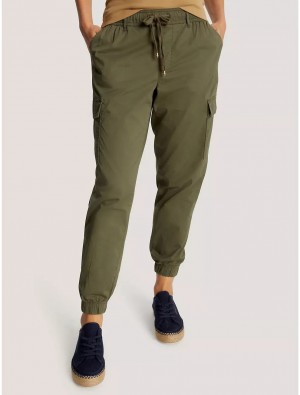 Tommy Hilfiger Stretch Cotton Cargo Chino Jogger Pants & Shorts Army Green | 5680-XHQRZ