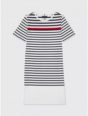 Tommy Hilfiger Stripe Crewneck Dress Dresses & Skirts Optic White TH MULTI | 3986-QICSA