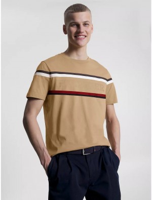 Tommy Hilfiger Stripe Hilfiger Monotype T-Shirt T-Shirts Classic Khaki | 0237-CJAVI