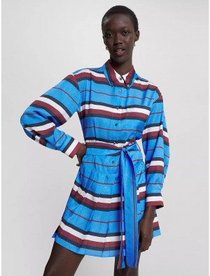 Tommy Hilfiger Stripe Monogram Mini Shirtdress Dresses & Skirts Iconic Blue | 2710-RBYFV