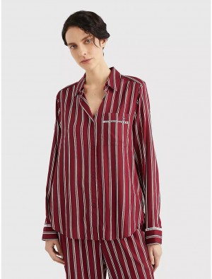 Tommy Hilfiger Stripe Pajama Shirt Sleepwear Stripes Rouge | 7458-GJVYD