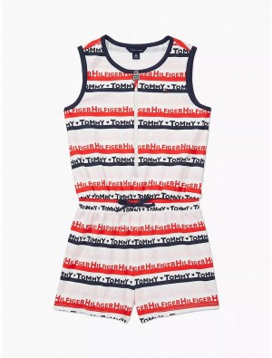 Tommy Hilfiger Stripe Romper Tops White/Multi | 3468-XSAOY