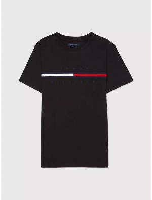 Tommy Hilfiger Stripe Signature T-Shirt Tops Th Deep Black | 9702-EMCSW