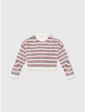 Tommy Hilfiger Stripe Sweater Tops SNOW WHITE MULTI | 6109-HQDTE