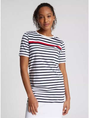 Tommy Hilfiger Stripe T-Shirt Dress Dresses & Skirts Optic White Multi | 6213-VUNCH