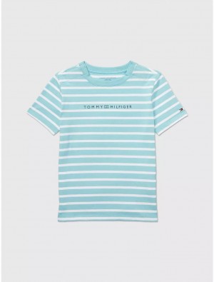 Tommy Hilfiger Stripe T-Shirt Tops Mediterranean Blue Multi | 6413-AIJLX