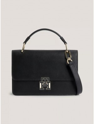 Tommy Hilfiger TH Logo Pushlock Crossbody Bags Black | 4372-XLZQR