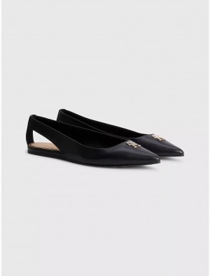 Tommy Hilfiger TH Logo Slingback Flat Shoes Black | 9614-NFSZG