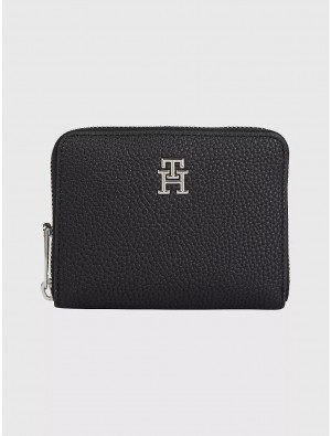 Tommy Hilfiger TH Medium Zip Wallet Wallets Black | 6032-ZCGBH