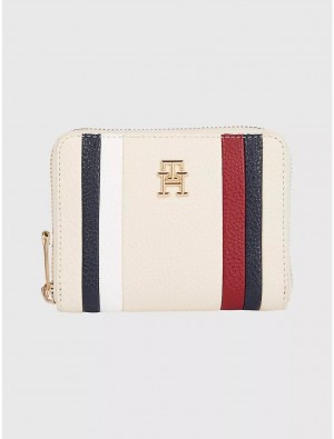 Tommy Hilfiger TH Stripe Medium Zip Wallet Wallets Sugarcane | 5679-QNEOI