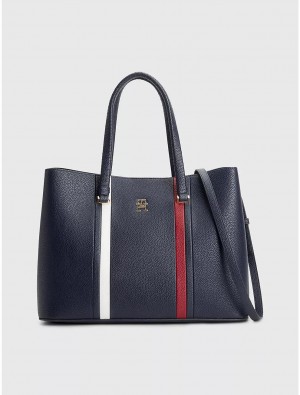 Tommy Hilfiger TH Stripe Tote Bags Space Blue | 0685-RJGSX