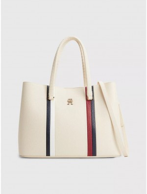 Tommy Hilfiger TH Stripe Tote Bags Sugarcane | 0149-ITKZV