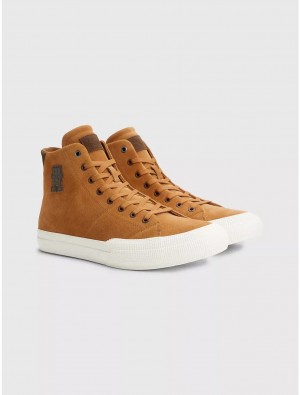 Tommy Hilfiger TH Suede High-Top Sneaker Shoes Cafe Brown | 6713-WZHMN