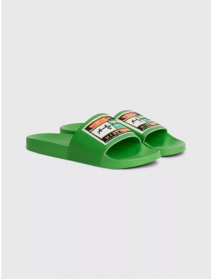 Tommy Hilfiger TH X ANDY WARHOL Pool Slide Shoes Galvanic Green | 0271-DKOFZ