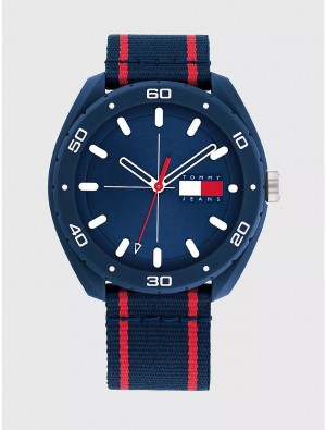 Tommy Hilfiger TJ Casual Watch with Blue Nylon Strap Watches Blue | 2670-VGHCA