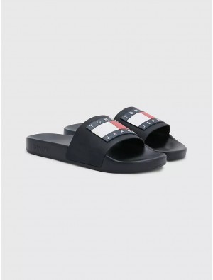 Tommy Hilfiger TJ Flag Pool Slide Shoes Black | 6270-NPQTK