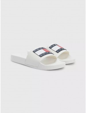 Tommy Hilfiger TJ Flag Pool Slide Shoes Ecru | 9614-UQDAS