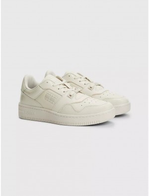 Tommy Hilfiger TJ Gloss Leather Sneaker Shoes Bleached Stone | 1237-XGIUF