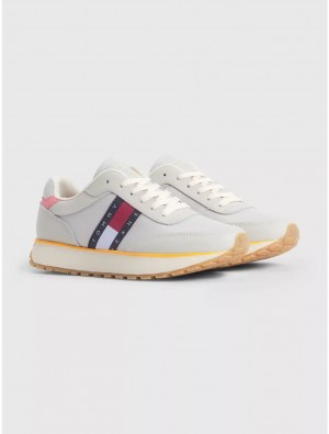 Tommy Hilfiger TJ Retro Leather Sneaker Shoes Bleached Stone | 3047-MPDGY