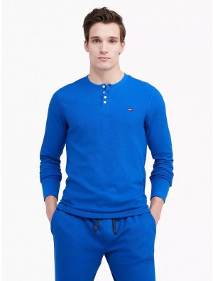 Tommy Hilfiger Thermal Sleep Henley Sleepwear Cobalt | 0542-QIJGH