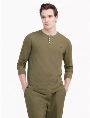 Tommy Hilfiger Thermal Sleep Henley Sleepwear Moss | 1492-KQBEP