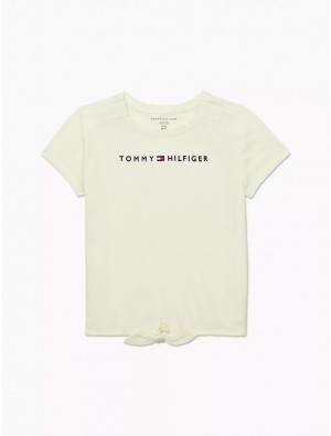 Tommy Hilfiger Tie-Front Logo T-Shirt Tops Bright Leaf | 6201-WDRHL