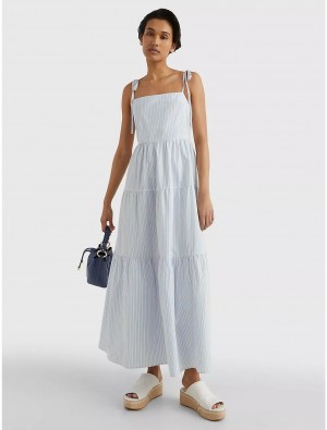 Tommy Hilfiger Tiered Stripe Maxi Dress Dresses & Skirts Summer Pop Prep Stripe/ Vessel Blue | 2035-YMETG