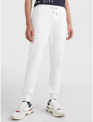 Tommy Hilfiger Tommy Logo Sweatpant Bottoms White | 4571-QHJBZ