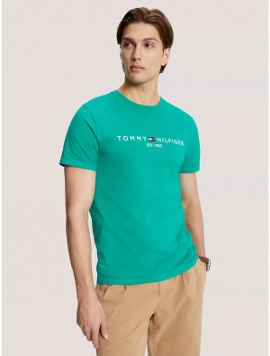 Tommy Hilfiger Tommy Logo T-Shirt T-Shirts Courtside Green | 3649-NELXH