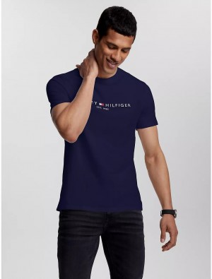 Tommy Hilfiger Tommy Logo T-Shirt T-Shirts Yale Navy | 7654-HGEKA