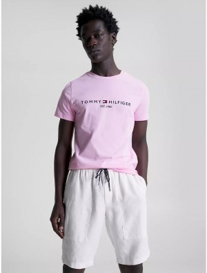 Tommy Hilfiger Tommy Logo T-Shirt Tops Iconic Pink | 9723-NQKYD