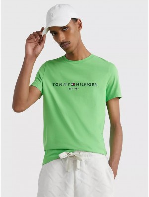 Tommy Hilfiger Tommy Logo T-Shirt Tops Spring Lime | 3876-LVIAZ