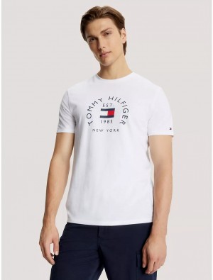 Tommy Hilfiger Tommy NY Logo T-Shirt T-Shirts Optic White | 8412-LYGOM