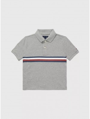 Tommy Hilfiger Tommy Stripe Polo Tops Heather Grey | 3926-CQREU