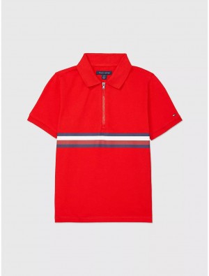 Tommy Hilfiger Tommy Stripe Zip Polo Tops Blush Red | 8041-VEMZB