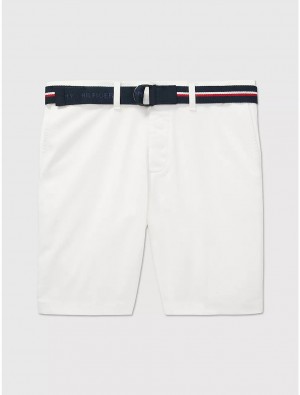 Tommy Hilfiger Twill Belted Short Bottoms Milky Way | 9102-CBEMX