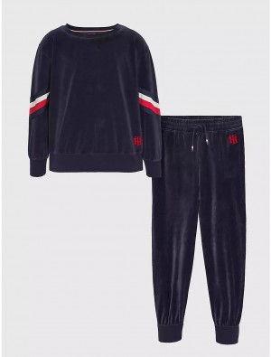 Tommy Hilfiger Velour Sleep Set 2PK Sleepwear Peacoat | 9253-MOXRB