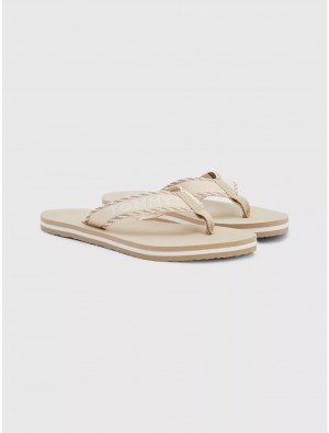 Tommy Hilfiger Webbed Tommy Flip Flop Shoes Sandalwood | 1346-DMXWB