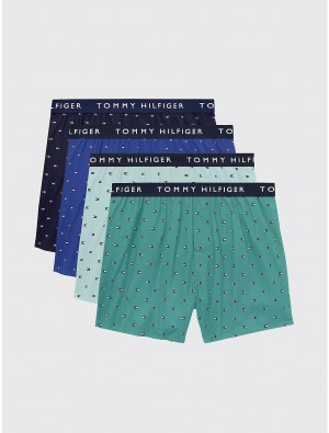 Tommy Hilfiger Woven Cotton Boxer 4-Pack Underwear Blue Wave | 2648-JRYQX