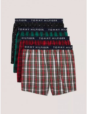 Tommy Hilfiger Woven Cotton Boxer 4-Pack Underwear Black | 3815-CVOBR